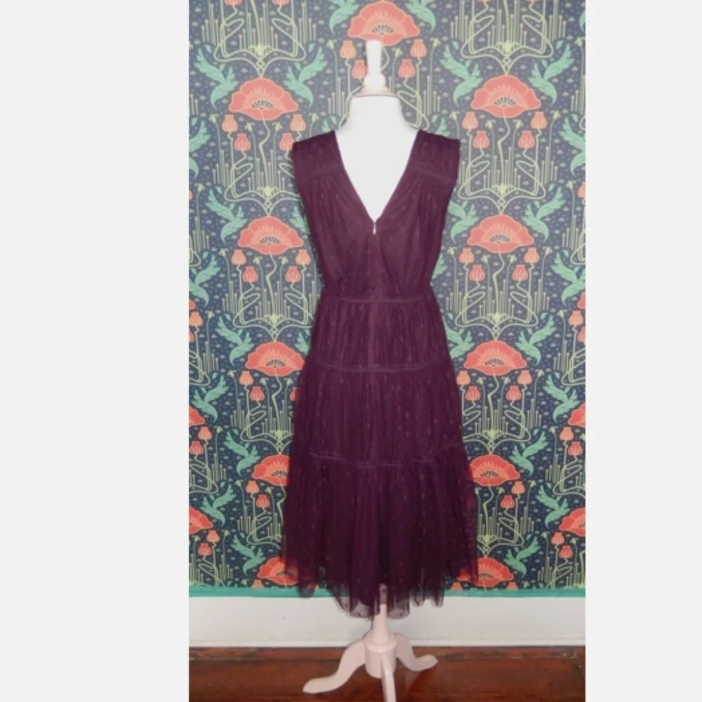 Draper James Margo Eggplant Purple Tiered Tulle Cocktail Dress XS
